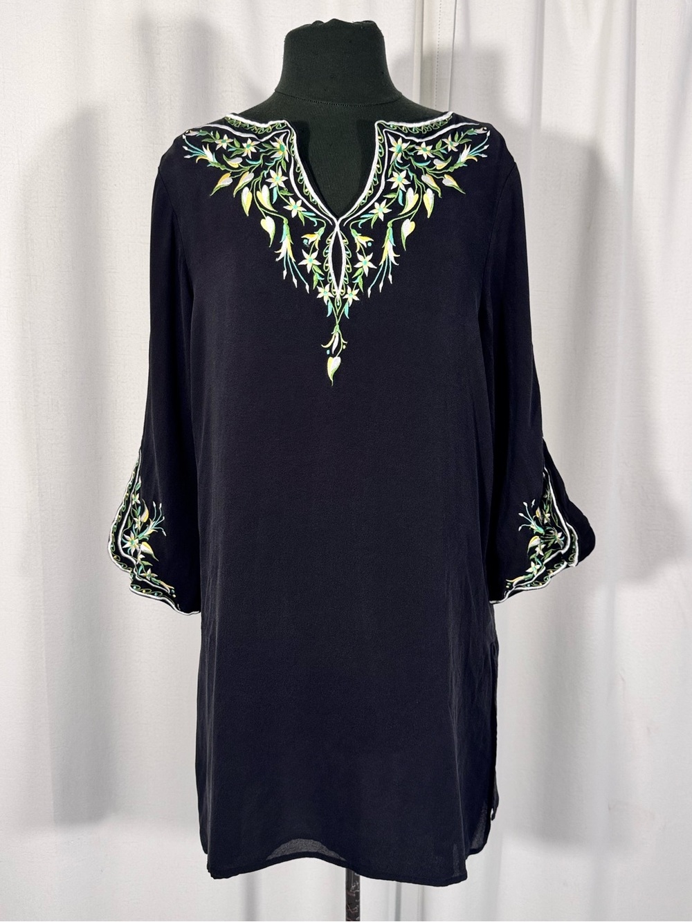 Vintage Bob Mackie Black Silk Embroidered Tunic Blouse